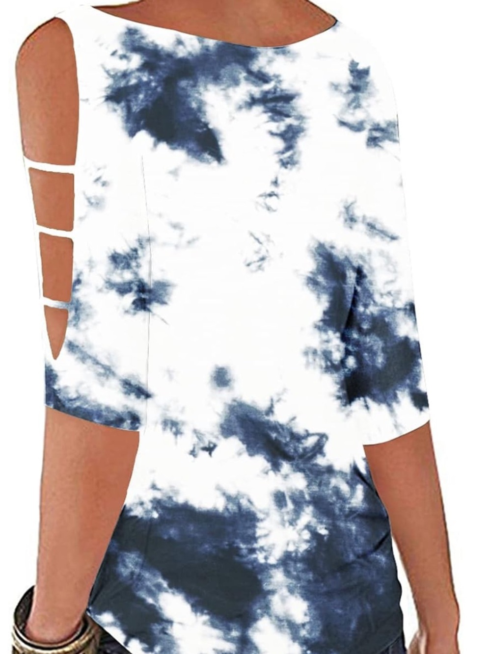 NWOT Women’s Cold-Shoulder Top 3/4 Sleeve - Blue & White Coquette Girl Festival - Picture 2 of 7